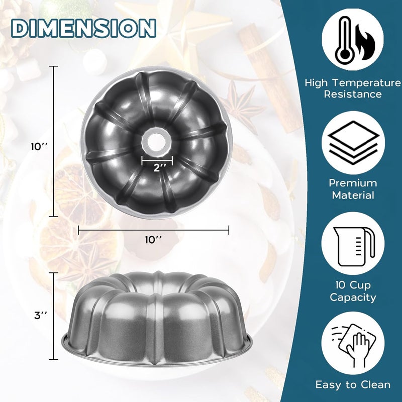 Onader Fluted Cake Pan, 10 Inch Nonstick Round Tube Baking Pan for Pound Cake, 10 Cups Large Heavy Duty Carbon Steel Baking Mold Bakeware, Gray - Image 2